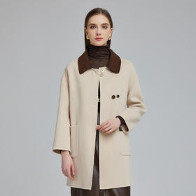 NH947斯尔丽23新款撞色方领高级感气质小个子双面保暖羊毛大衣