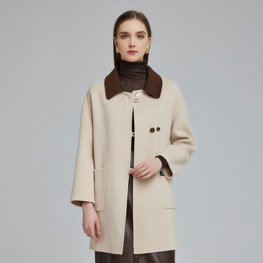 NH947斯尔丽23新款撞色方领高级感气质小个子双面保暖羊毛大衣 商品图0