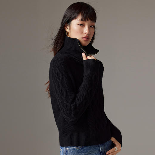 IN AND ON全绵羊毛复古针织衫女2023新款拉链绞花海军领套头毛衣53636 商品图5