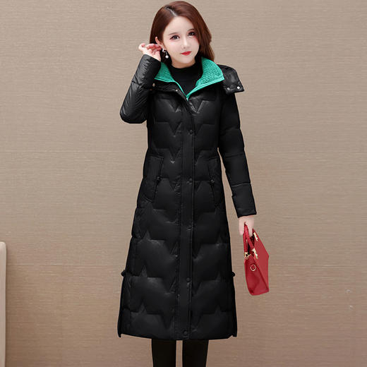 拼色时髦保暖棉服，长袖连帽修身通勤气质棉衣外套QYM-OSB308-L 商品图1