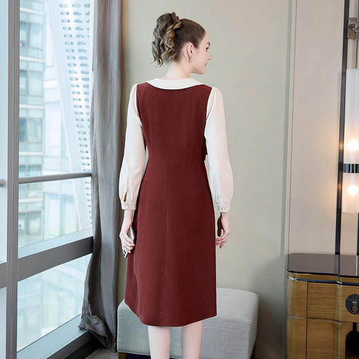 奢姿2024年秋季新冬大码女装翻领撞色裙子胖mm复古钉珠时尚连衣裙9934891135 商品图3