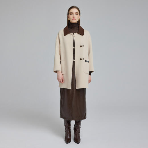 NH947斯尔丽23新款撞色方领高级感气质小个子双面保暖羊毛大衣 商品图3