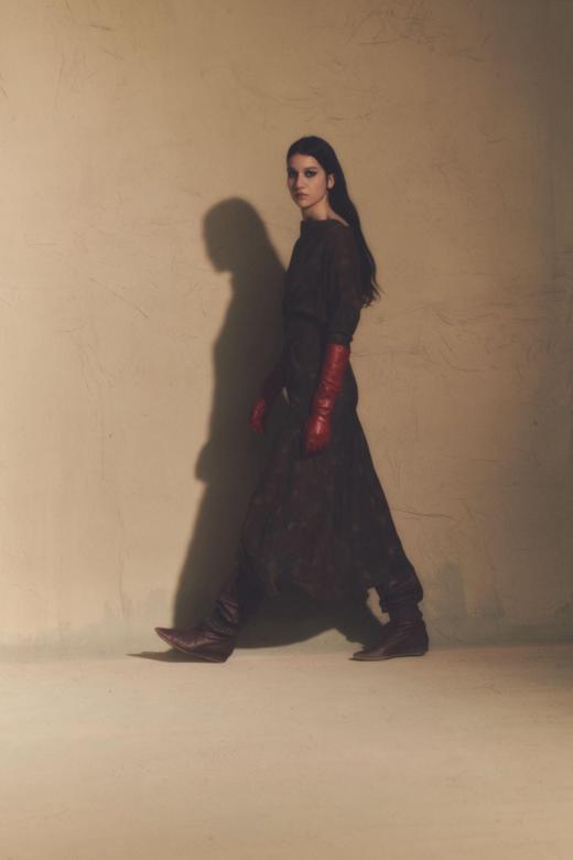 Cortana  棕红印花NOLITA垂褶真丝连衣裙 商品图6