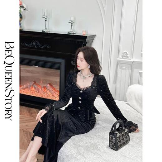 【年终福利，不退不换】  【布鲁斯之夜】丝绒提花满天星烫钻钉珠上衣半裙套装女 商品图0