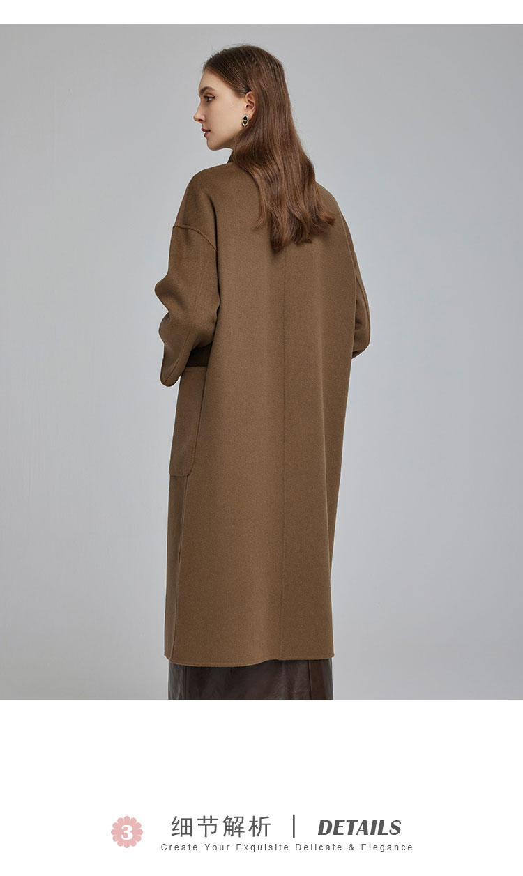 nh953斯尔丽23冬新款美拉德风双面羊毛大衣大立领宽松显瘦中长