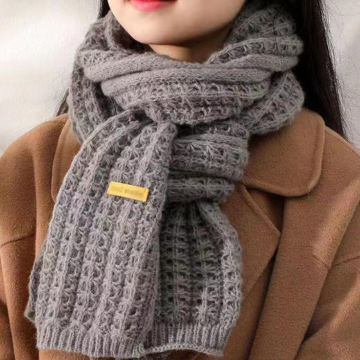 针织围巾女冬季百搭韩版粗绒毛线保暖围脖护颈防风纯色织围巾 商品图0