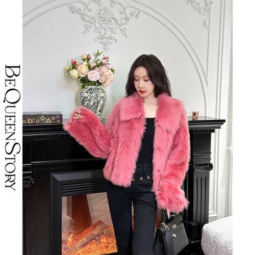 BeQueenStory【好莱坞热恋】西班牙托斯卡纳直毛漂染显白翻领毛外套 商品图2