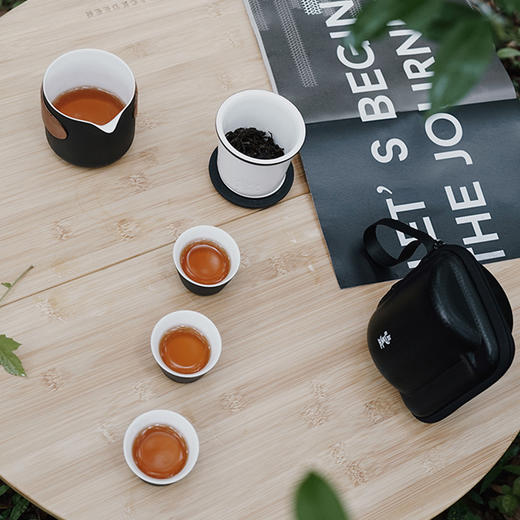 【旅行便携套装】鸣盏陶瓷快客杯黑釉珍瓷茶具茶海茶漏茶巾品茗杯家用 商品图6