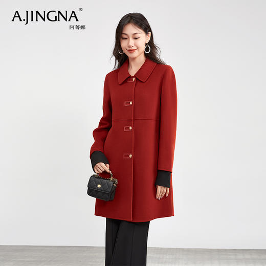 【商城同款】阿菁娜复古扣子柔美翻领全羊毛大衣外套F30D211070 商品图3