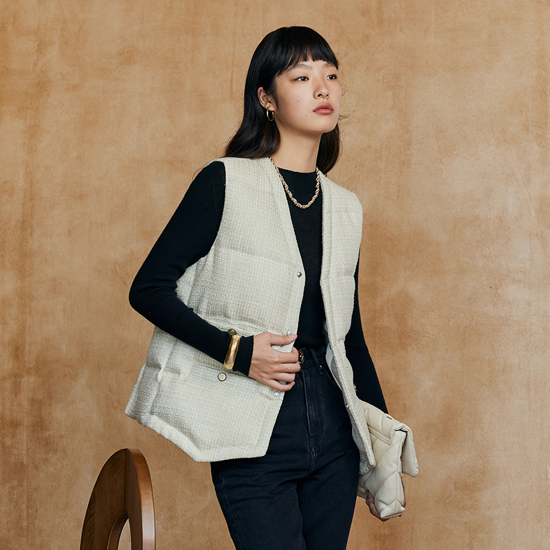 53618 IN AND ON 高阶定制 粗花呢小香风蓬松保暖鹅绒马甲