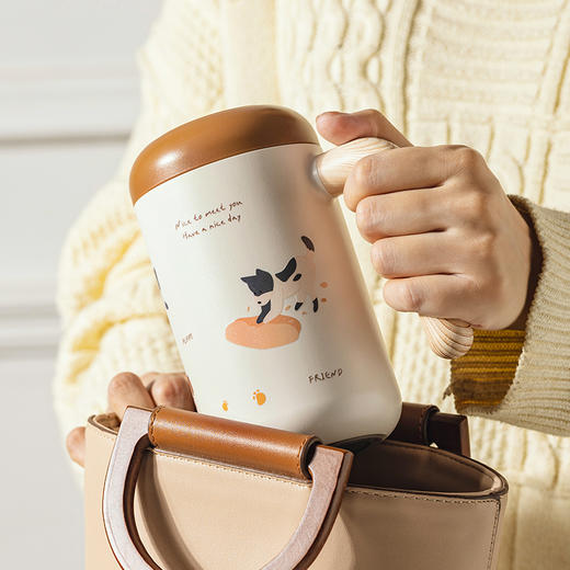 摩登主妇小狗带把咖啡保温杯女生2023新款高颜值不锈钢便携随行水杯子 商品图2