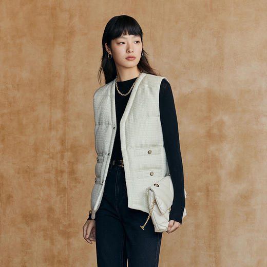 53618 IN AND ON 高阶定制 粗花呢小香风蓬松保暖鹅绒马甲 商品图2