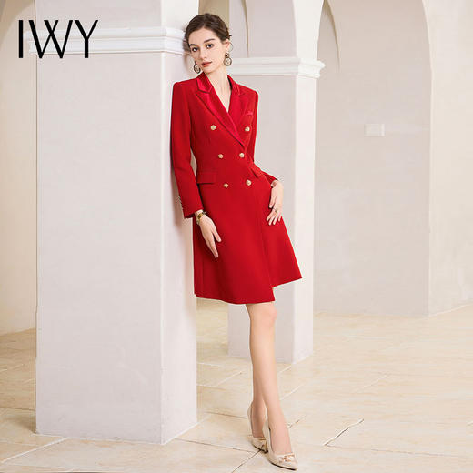IWY/红色年会礼服女缎领拼接气质修身显瘦职业装Q1002 商品图2