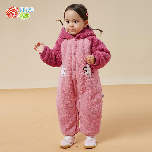 贝贝怡迪士尼联名冬季宝宝夹棉保暖连体衣婴幼儿连帽哈衣234L2090 商品图2