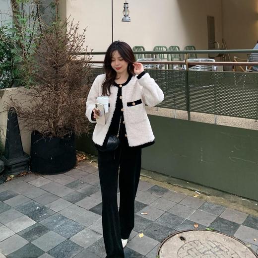 金蘑菇菇 冬日暖暖裤 竖条纹理松紧腰阔腿裤长裤秋冬休闲宽松 商品图1