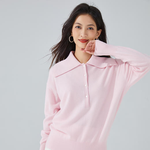 东黎 • 小山羊绒 女士秋冬大翻领简约纯色休闲羊绒衫  3414 商品图0