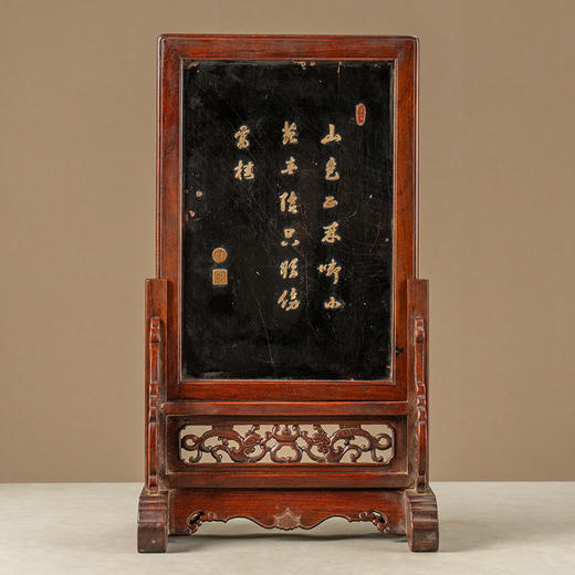 清 黄花梨镶漆地百宝嵌花卉纹插屏 商品图1