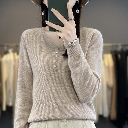 QHJY-JY918小香风v领针织打底衫女内搭春秋冬宽松上衣温柔小衫低领毛衣大码 商品图1