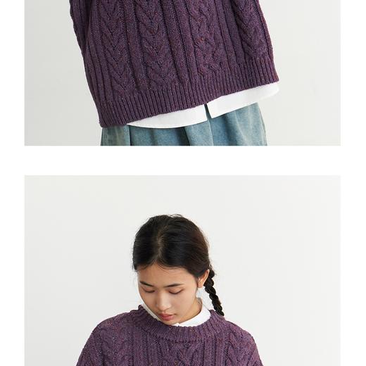 彩纱复古紫粗针麻花重磅加厚爱尔兰毛衣 商品图2