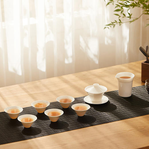 【鸣盏羊脂玉瓷茶具八件套】家用功夫茶具盖碗品茗杯公道杯泡茶套装 商品图5