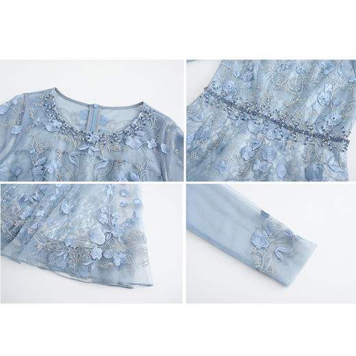 司歌刺绣礼服连衣裙圆领网纱显瘦长裙A88G1764 商品图3