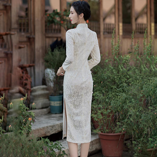 【双11】秋季新款锦棉提花斜襟八扣甜美改良日常聚会走秀旗袍BS-2852 商品图4