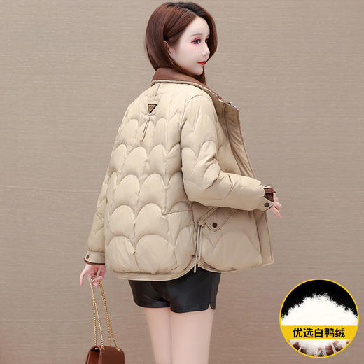 宽松短款波浪纹时尚保暖羽绒服，长袖拼色时髦鸭绒外套QYM-XQD-39D862-L 商品图2