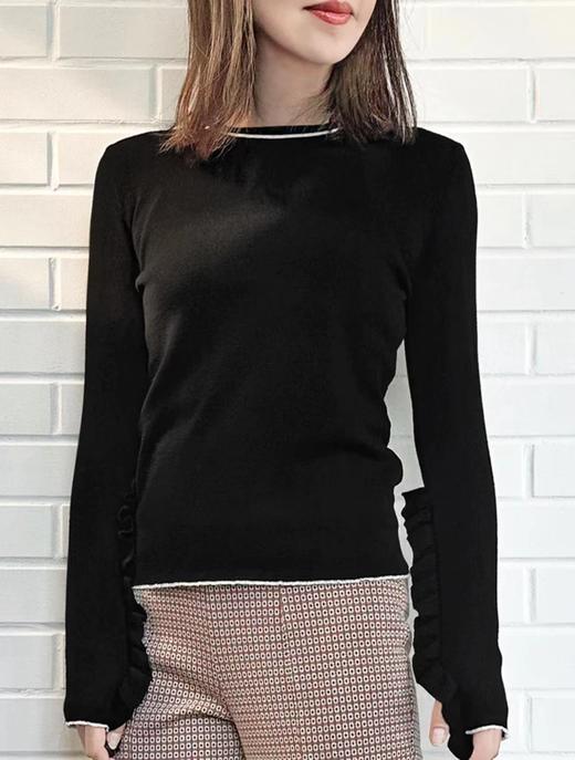 TYNVIE 荷叶边装饰袖口套头针织衫-黑色 商品图0