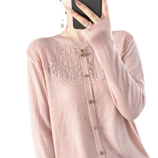 QHJY-JY906秋冬新款精纺圆领开衫女装羊毛针织毛衣外套复古绞花保暖上衣 商品图4