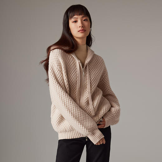 IN AND ON 复古慵懒风羊毛连帽毛衣秋冬新款波萝纹软糯显瘦针织衫53781 商品图2