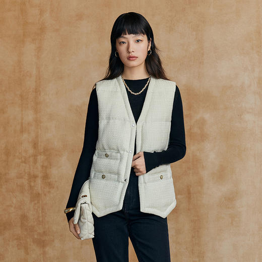 53618 IN AND ON 高阶定制 粗花呢小香风蓬松保暖鹅绒马甲 商品图1