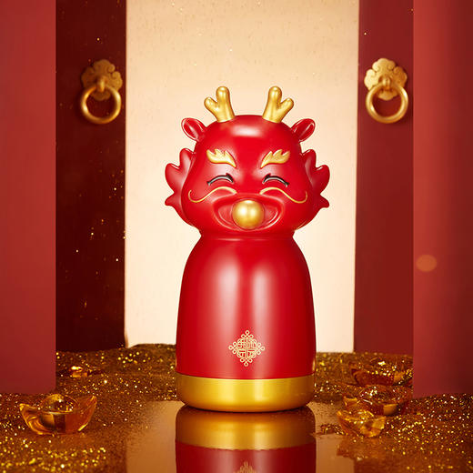 共禾京品中国红国潮风创意可爱转运瑞龙保温杯不锈钢水杯  保温6小时 商品图1