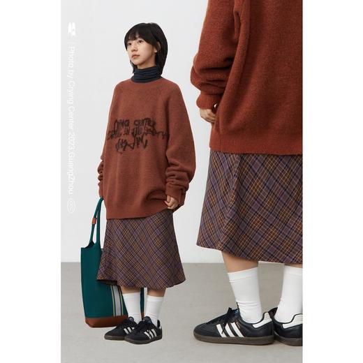 紫棕色斜纹格子复古鱼尾半身裙腰头可抽绳 商品图0