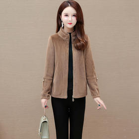 时尚仿貂绒外套，简约短款修身洋气毛呢上衣QYM-XQD-65D01-L