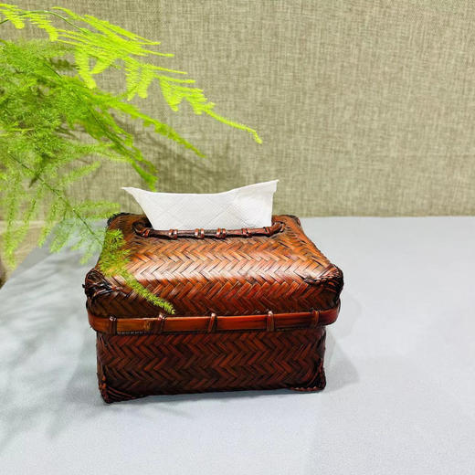 红色竹编纸巾盒 商品图0