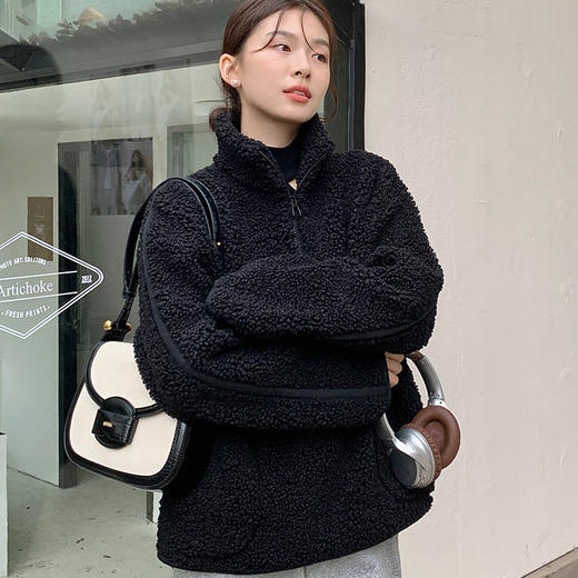 【设计感藏肉】小泰迪套头卫衣 羊羔绒外套 加绒加厚 套头半拉链 立领上衣 商品图6