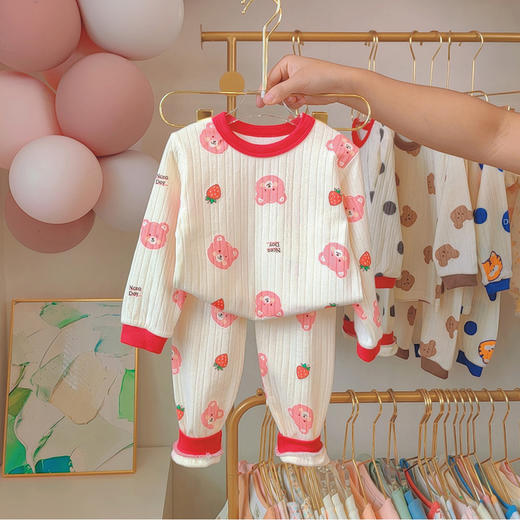 【轻柔贴肤！儿童睡衣家居服】秋季新款提花全棉套装男女童长袖内衣秋衣秋裤，绒软如云，舒适保暖，为你的宝宝带来温馨的睡眠时光。ry 商品图1