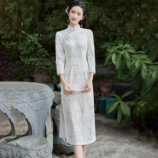 【双11】秋季新款锦棉提花斜襟八扣甜美改良日常聚会走秀旗袍BS-2852 商品图0