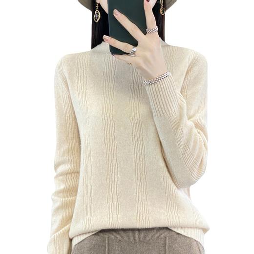 【双11】秋冬女半高领立领竖条纹宽松大码内搭打底衫QH-NJR-350 商品图4