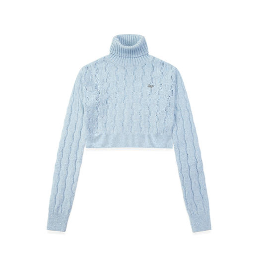 Baby蓝BlingBling亮片高领钩花短款毛衣 商品图3