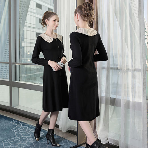 奢姿2025大码女装法式复古名媛针织连衣裙女秋冬内搭娃娃领毛衣裙9734891134 商品图0