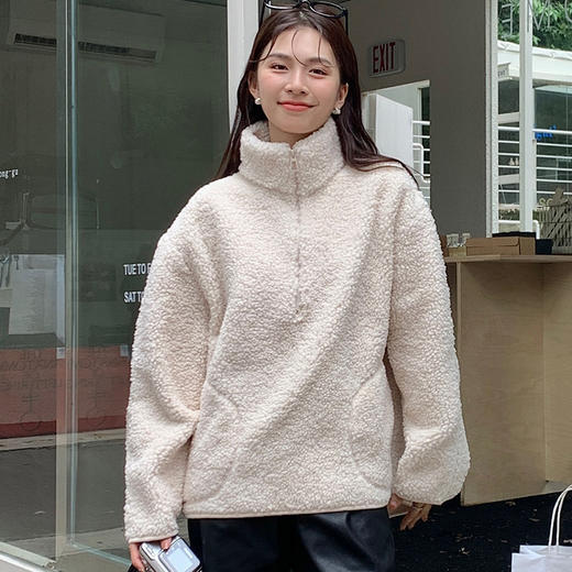 【设计感藏肉】小泰迪套头卫衣 羊羔绒外套 加绒加厚 套头半拉链 立领上衣 商品图5