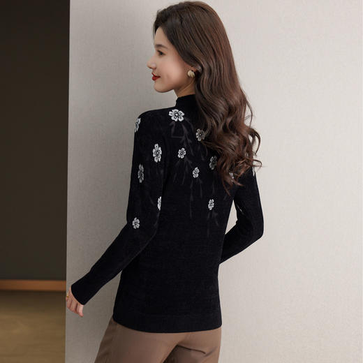 黑色天鹅绒打底衫，女士秋冬洋气毛衣新款妈妈内搭修身长袖t恤CC-121-8600 商品图2