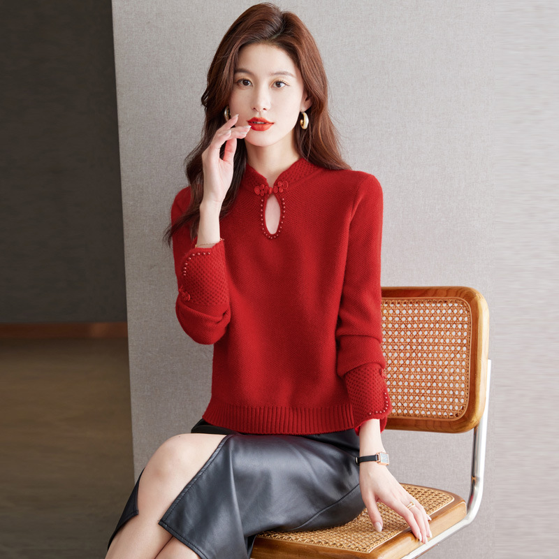 新中式小香风立领毛衣，小个子国风上衣针织衫CC-MY-68276