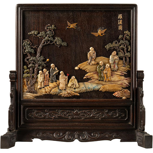 清 紫檀百宝嵌罗汉图插屏 商品图5