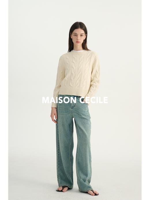 MAISON CECILE奶白/午夜蓝经典圆领羊毛纽花毛衣 商品图2