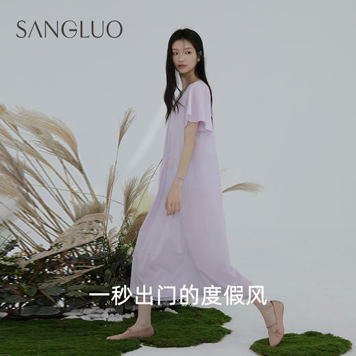 【新品】桑罗桑蚕丝丝棉睡裙方领蕾丝镂空睡衣外穿家居服度假裙03363199 商品图3