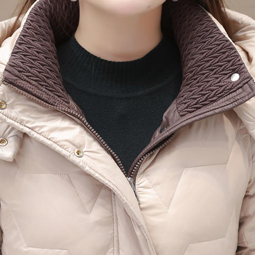 拼色时髦保暖棉服，长袖连帽修身通勤气质棉衣外套QYM-OSB308-L 商品图3