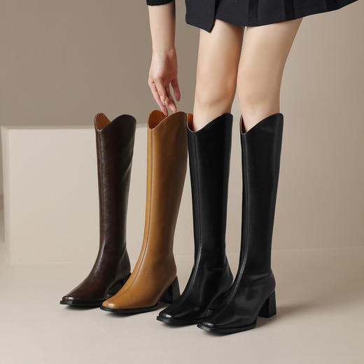尖头粗跟高跟马丁靴高筒靴，筒骑士靴大筒围长筒靴HB-Z995 商品图0
