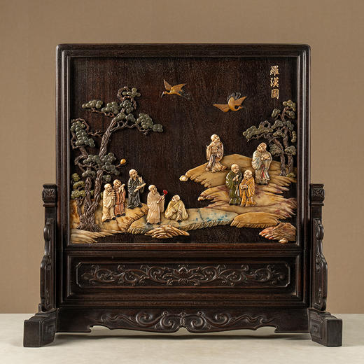 清 紫檀百宝嵌罗汉图插屏 商品图0